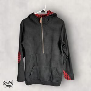 JadyK Black Hoodie Small Medium 20x29 Womens Red Plaid Accent Pullover Top